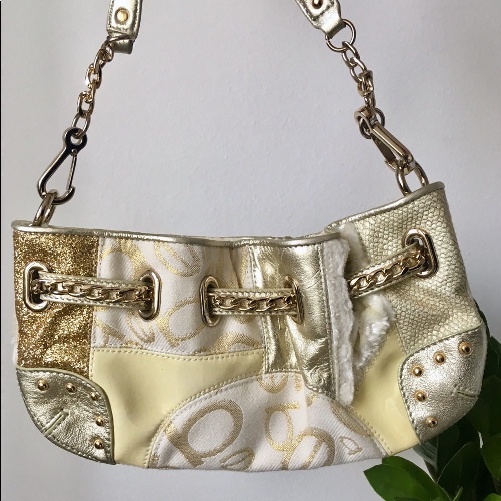 NWOT Gold and Cream bebe Chelsea handbag